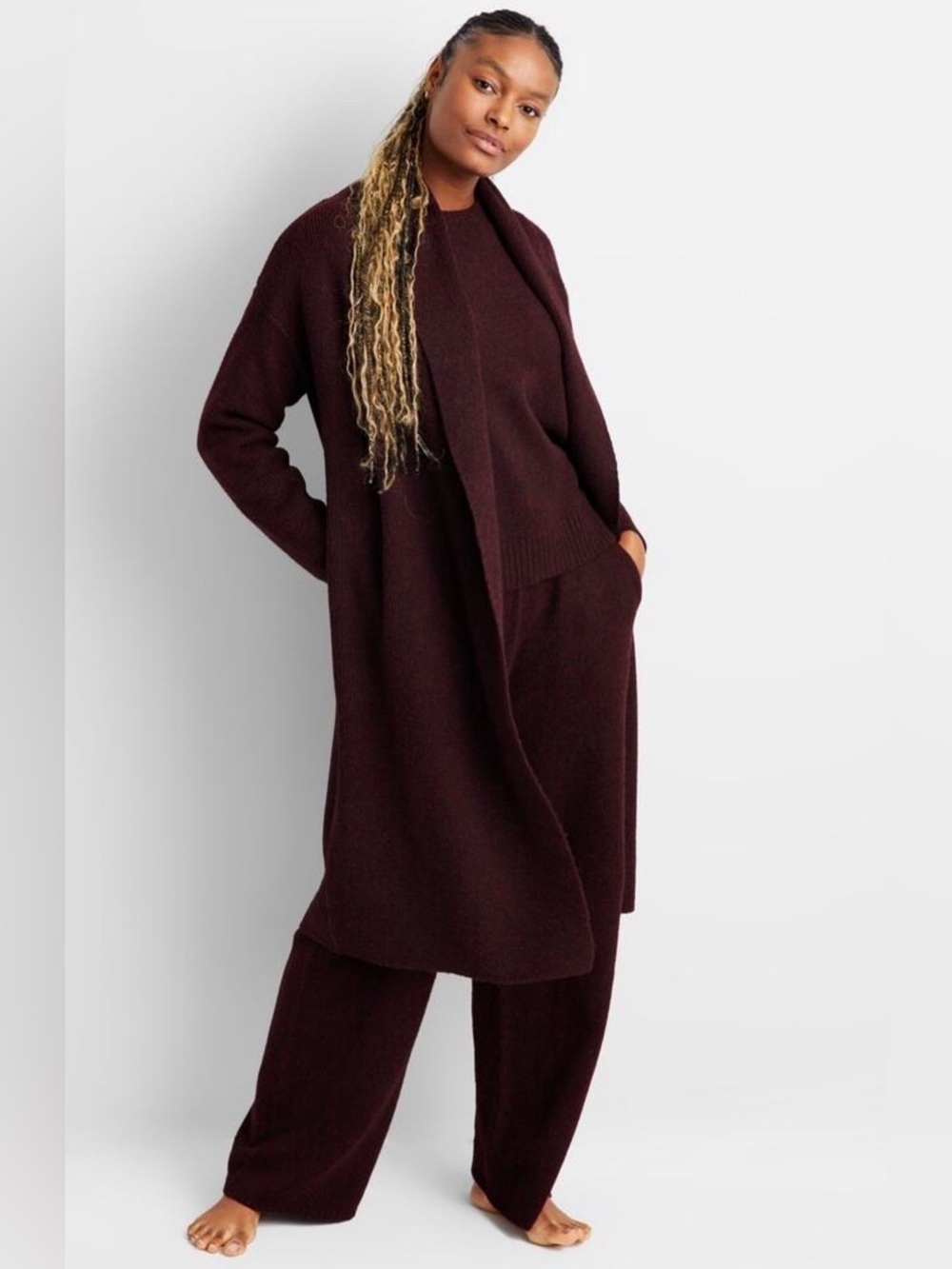 State of Day Women's Knit Long-Sleeve Duster Robe, Port Heather Size XL/XXL